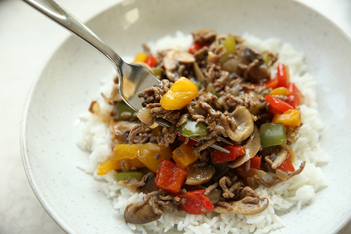 Beef and Peppers Skillet over Rice - Real Life Dinner