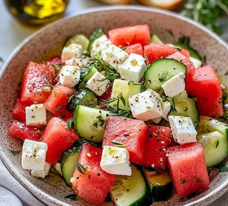 Watermelon Cucumber Feta Salad